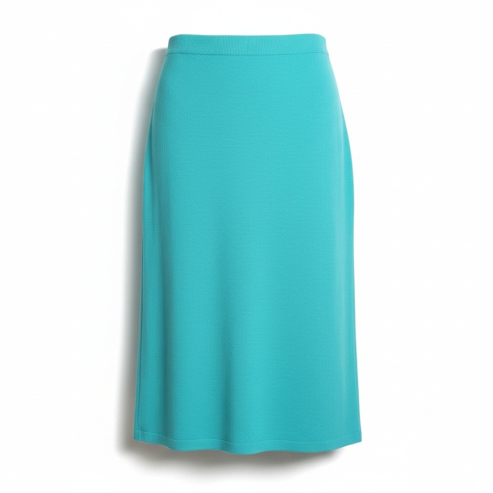 Elana Collection Virgin Wool Rayon Rib Knit Skirt 1X Turquoise Teal Midi